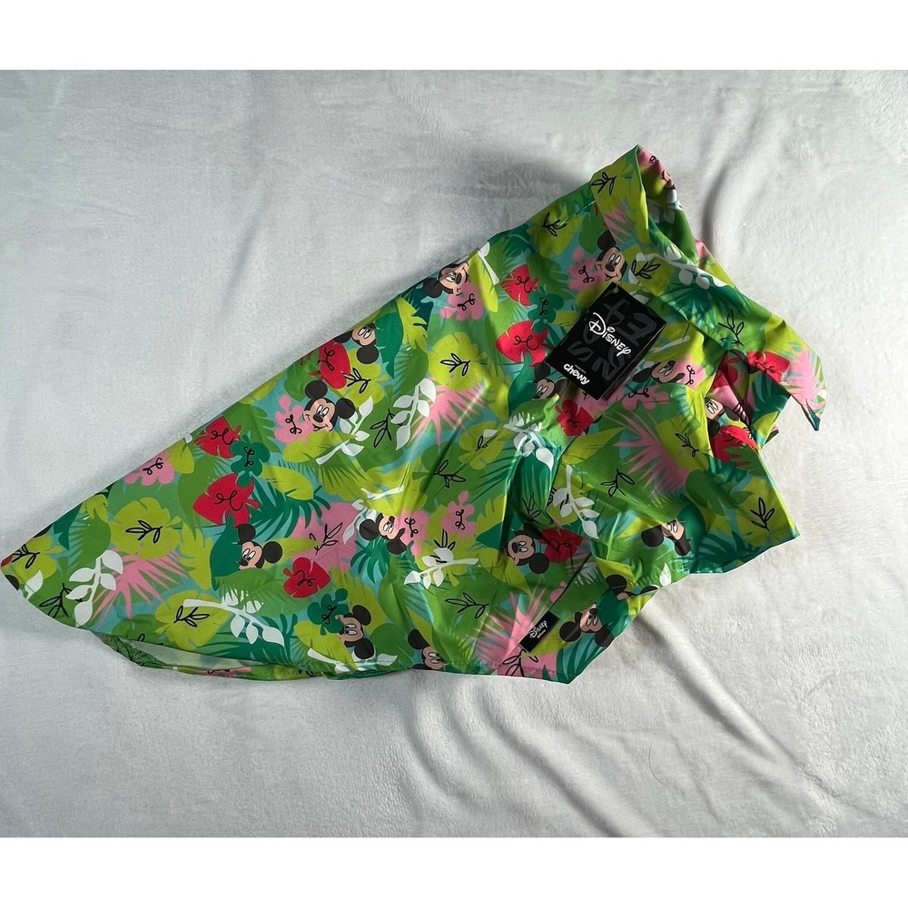 Disney Mickey Mouse Hawaiian Pet Shirt Green Tropical Floral XL New With Tags